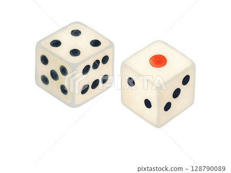 水彩風格的兩顆骰子插圖（剪切 PNG 素材） 128790089