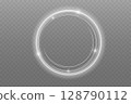 Luminous Spiral Light Twirl with Shiny Wave Motion, White Glowing Particles. Glitter silver neon circle ring frame. Light white Twirl. Curve light effect of white line. Abstract luxury white light 128790112