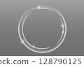 Luminous Spiral Light Twirl with Shiny Wave Motion, White Glowing Particles. Glitter silver neon circle ring frame. Light white Twirl. Curve light effect of white line. Abstract luxury white light 128790125
