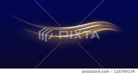 Curved yellow light lines on transparent background. Gold swirl with flare sparkles. Blurred overlay effect for photo and mockups Curved yellow light lines on transparent background. Gold swirl with flare sparkles. Blurred overlay effect for photo and mockups 128790134
