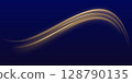 Curved yellow light lines on transparent background. Gold swirl with flare sparkles. Blurred overlay effect for photo and mockups 128790135
