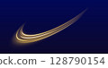 Curved yellow light lines on transparent background. Gold swirl with flare sparkles. Blurred overlay effect for photo and mockups 128790154