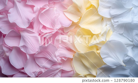 Colorful Petals in Soft Tones of Pink, Yellow, and White Displaying Natural Beauty and Elegance 128790180