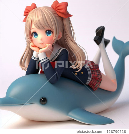 High school girl riding a dolphin[13] 128790318