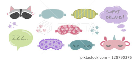 Sleepwear for women, nightwear for females, fashionable collection Pajamas set. Vector in flat style 128790376