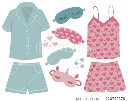 Sleepwear for women, nightwear for females, fashionable collection Pajamas set. Vector in flat style 128790378