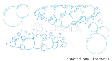 Hand drawn soap bubble outline illustrations. Vector doodle foam balls with sparkle light spots. Water and soda bubble collection for cleaning, kids, hygiene, or shampoo packaging design. Hand drawn soap bubble outline illustrations. Vector doodle foam balls with sparkle light spots. Water and soda bubble collection for cleaning, kids, hygiene, or shampoo packaging design. 128790381