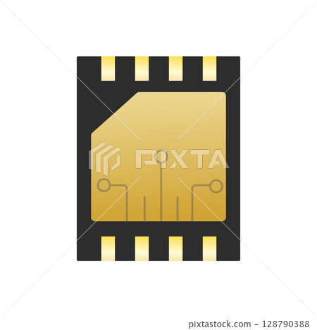 Esim icon wireless cyberspace line chip. Circuit card for device. Minimal sim card, electronic. Esim card. 128790388