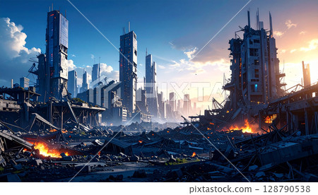 Image of a ruined near-future city (AI-generated image) Image of a ruined near-future city (AI-generated image) 128790538