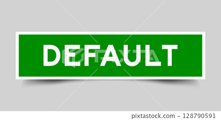 Green color square shape sticker label with word default on gray background 128790591