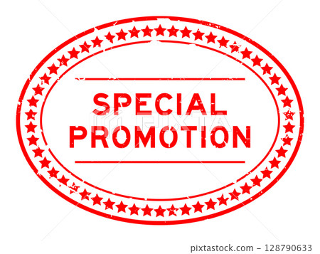 Grunge red special word oval rubber seal stamp on white background 128790633
