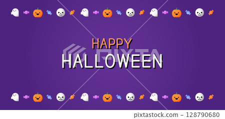 Halloween commemorative purple gradation and Halloween item frame banner design 128790680