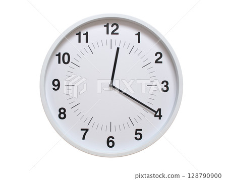 Simple white analog wall clock showing exactly 00:20 or 12:20. suitable for concepts like deadline, start or end of time. Isolated on a clean white background. Simple white analog wall clock showing exactly 00:20 or 12:20. suitable for concepts like deadline, start or end of time. Isolated on a clean white background. 128790900