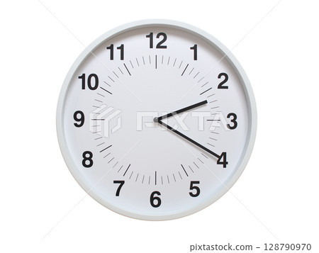 Simple white analog wall clock showing exactly 02:20 or 14:20. suitable for concepts like deadline, start or end of time. Isolated on a clean white background. Simple white analog wall clock showing exactly 02:20 or 14:20. suitable for concepts like deadline, start or end of time. Isolated on a clean white background. 128790970
