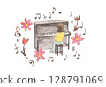 A watercolor image of a piano 128791069