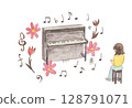 A watercolor image of a piano 128791071