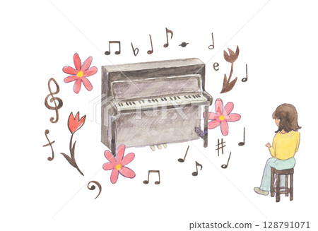 鋼琴的水彩畫 鋼琴的水彩畫 128791071