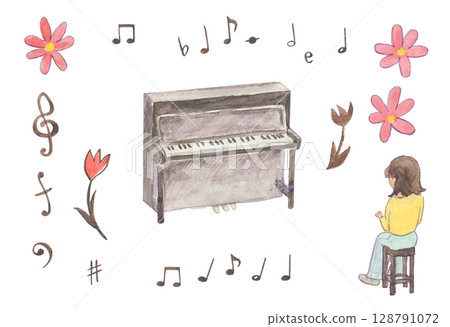 用水彩繪製的鋼琴材料 128791072