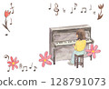 Piano background painted with watercolors 128791073