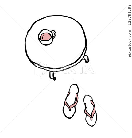 Mini table, cup and sandals illustration pink 128791198