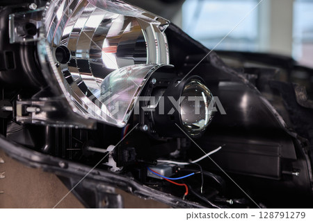 A Detailed Close Up View of an Automotive Headlight Assembly Displaying Quality and Craftsmanship 128791279
