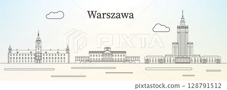 Warsaw city skyline  line art illustration 128791512