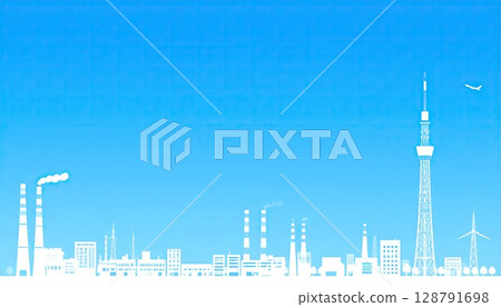 AI image: Illustration of an industrial area under blue skies 128791698