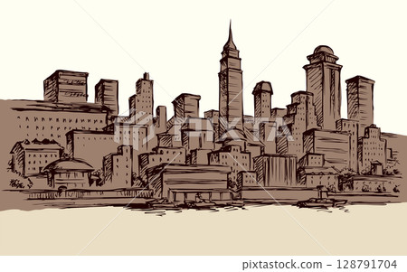 Embankment of the modern city. Vector drawing Embankment of the modern city. Vector drawing 128791704