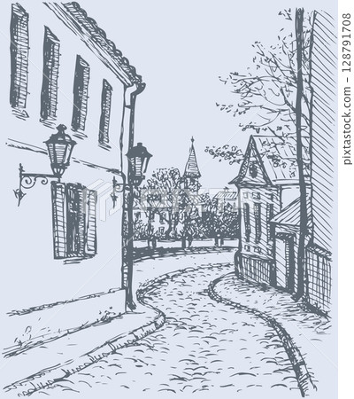 Vector cityscape . Narrow street of old town 128791708