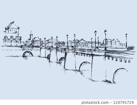 Bridge. Vector drawing Bridge. Vector drawing 128791729