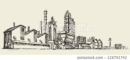 Large factory. Vector sketch Large factory. Vector sketch 128791742
