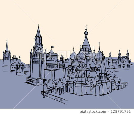 Red Square, Moscow. Vector drawing 128791751