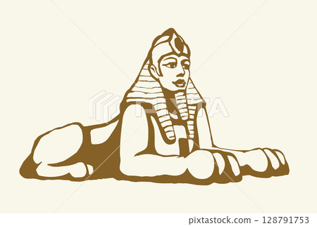 Egyptian sphinx. Vector pen drawing 128791753