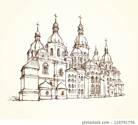 Vector Saint Sophia Cathedral in Kiev, Ukraine 128791756