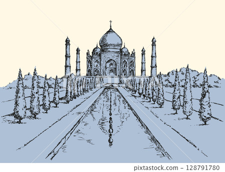 Taj Mahal in India. Vector sketch Taj Mahal in India. Vector sketch 128791780