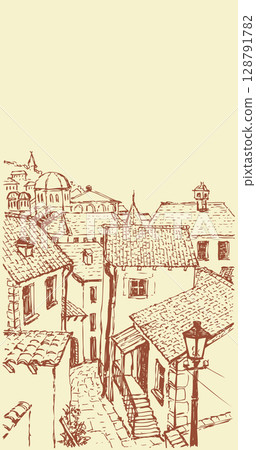 Vector outline. The narrow streets of old town 128791782