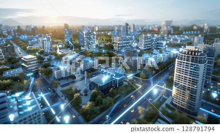 Future Cities in Golden Hour: Smart Technology and Connectivity 128791794