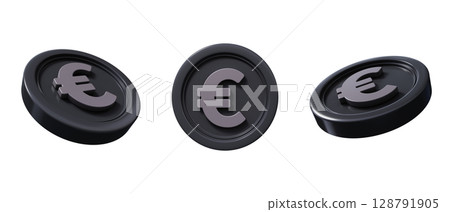 Euro coins 3D icons set. Growth, income, savings, investment, wealth. 128791905