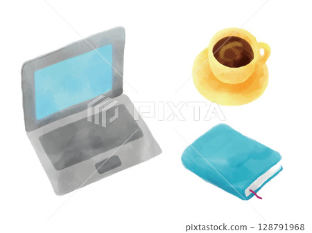 Watercolor vector material of a laptop, coffee and notebook Watercolor vector material of a laptop, coffee and notebook 128791968