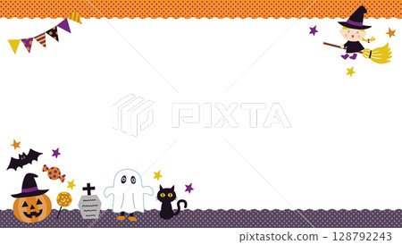 Pop and colorful Halloween decorative frame illustration 128792243