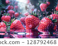 Breathtaking strawberries glisten with water droplets, capturing nature freshness and vibrancy in stunning detail 128792468