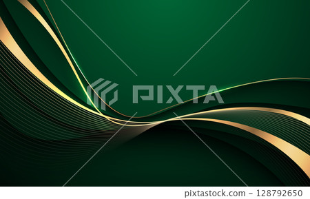 Abstract wave gold ribbon curve on green luxury background vector Abstract wave gold ribbon curve on green luxury background vector 128792650