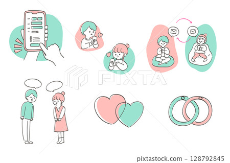 Illustration set for explaining the flow of matching and marriage apps 128792845