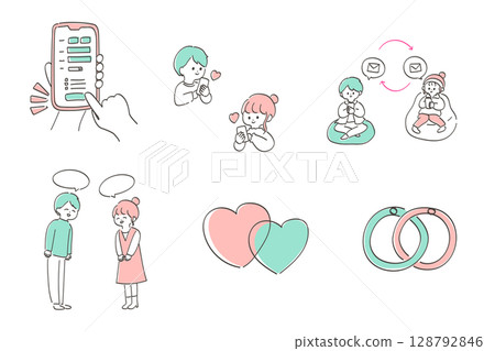 Illustration set for explaining the flow of matching and marriage apps 128792846