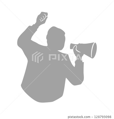 Silhouette illustration of a senior man protesting with a megaphone - Gray Silhouette illustration of a senior man protesting with a megaphone - Gray 128793098