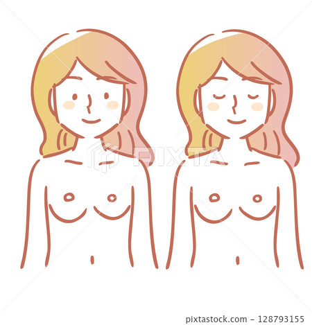 Woman, topless, gradient, simple, eyes open and closed set 128793155