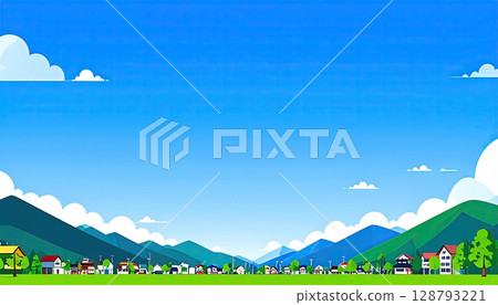 AI image: A rural residential area with a clear blue sky 128793221