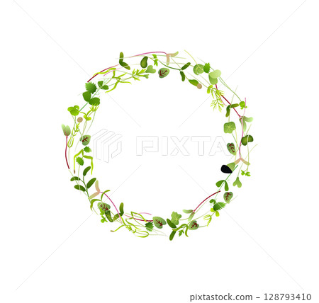 Circular frame made of microgreens forming a decorative border 128793410