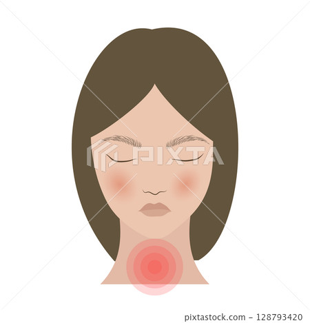 Woman suffering from sore throat and thyroid gland problem Woman suffering from sore throat and thyroid gland problem 128793420
