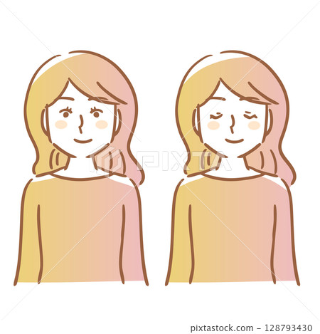 睜著眼睛微笑的女人,閉著眼睛的女人,佈景,簡單 睜著眼睛微笑的女人,閉著眼睛的女人,佈景,簡單 128793430